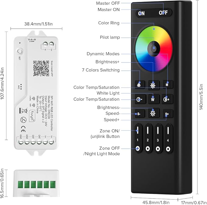 BTF-LIGHTING 2.4G WiFi DR03W RGB SPI Controller RC03RF RF Remote Tuya APP/Smart - Image 2
