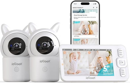 ieGeek Baby Monitor with 2 Cameras, Upgraded Night Vision/PTZ/2-Way Audio/Auto by ieGeek
