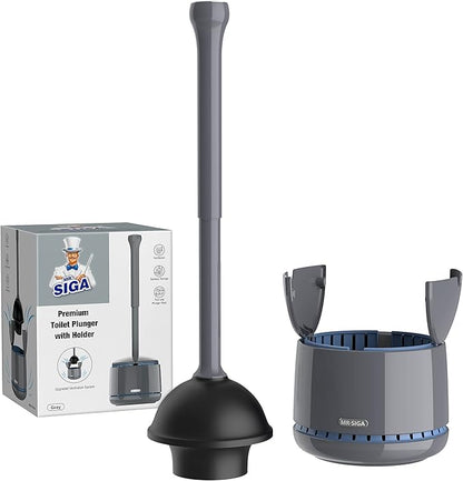 MR.SIGA Toilet Plunger with Holder, Heavy Duty Plunger with Sturdy Handle by MRSIGA