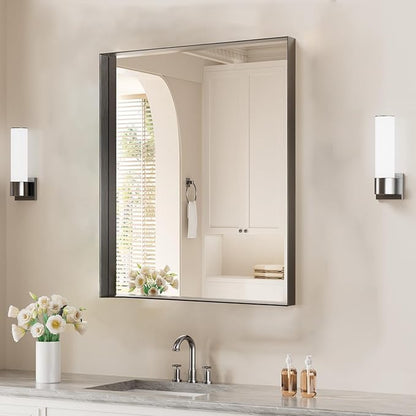 Koonmi 20x30 Inch Black Metal Framed Bathroom Mirror - Image 3
