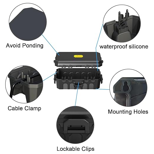 Medium Outdoor Electrical Box, Weatherproof Connection Box w/6 Cable Entry - Image 3