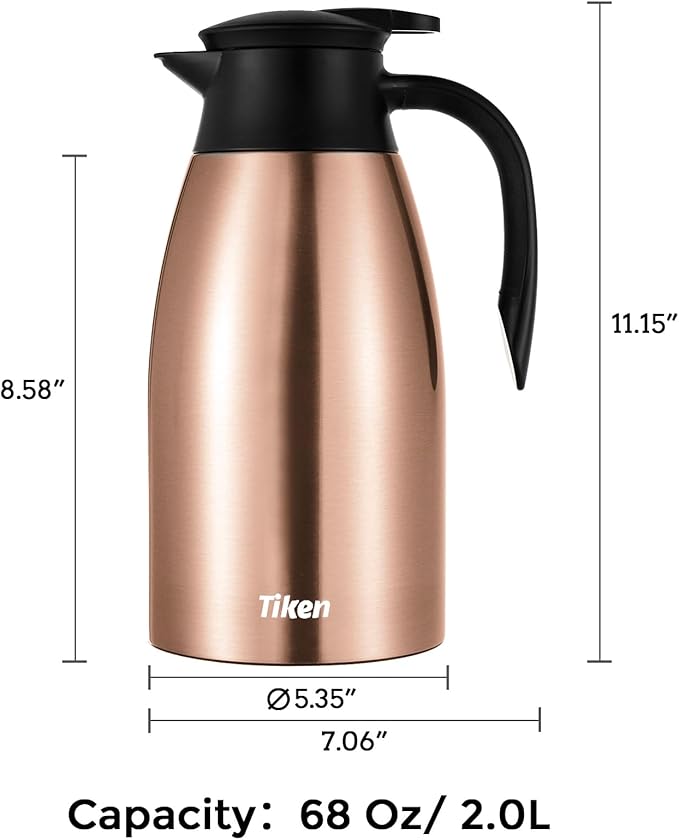 Tiken 68 Oz Thermal Coffee Carafe, Stainless Steel Insulated Vacuum Coffee - Image 2