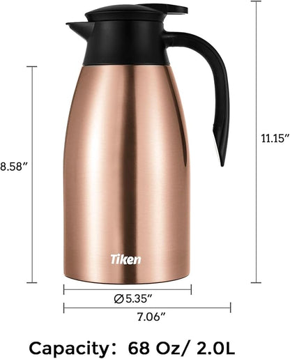 Tiken 68 Oz Thermal Coffee Carafe, Stainless Steel Insulated Vacuum Coffee - Image 2