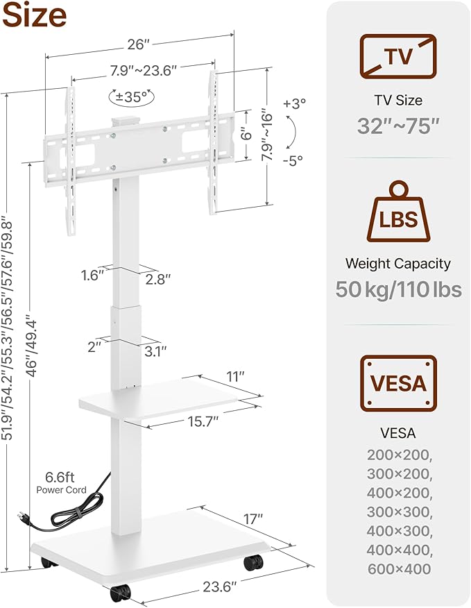 ECOTINY Steel Base Rolling TV stand - Image 7