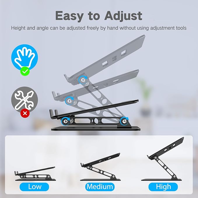 Adjustable Laptop Stand for Desk, Metal Foldable Laptop Riser Holder, Portable - Image 3