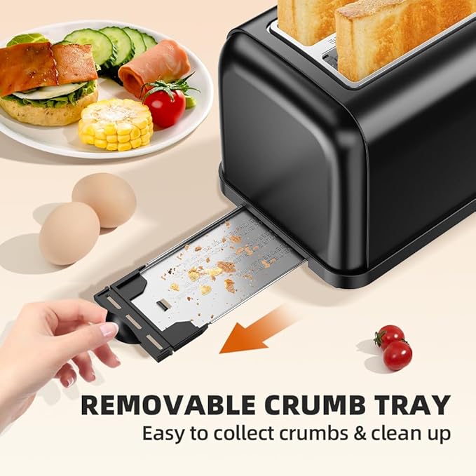 Black Toaster 2 Slice, Extra Wide Slot Toaster - Image 7