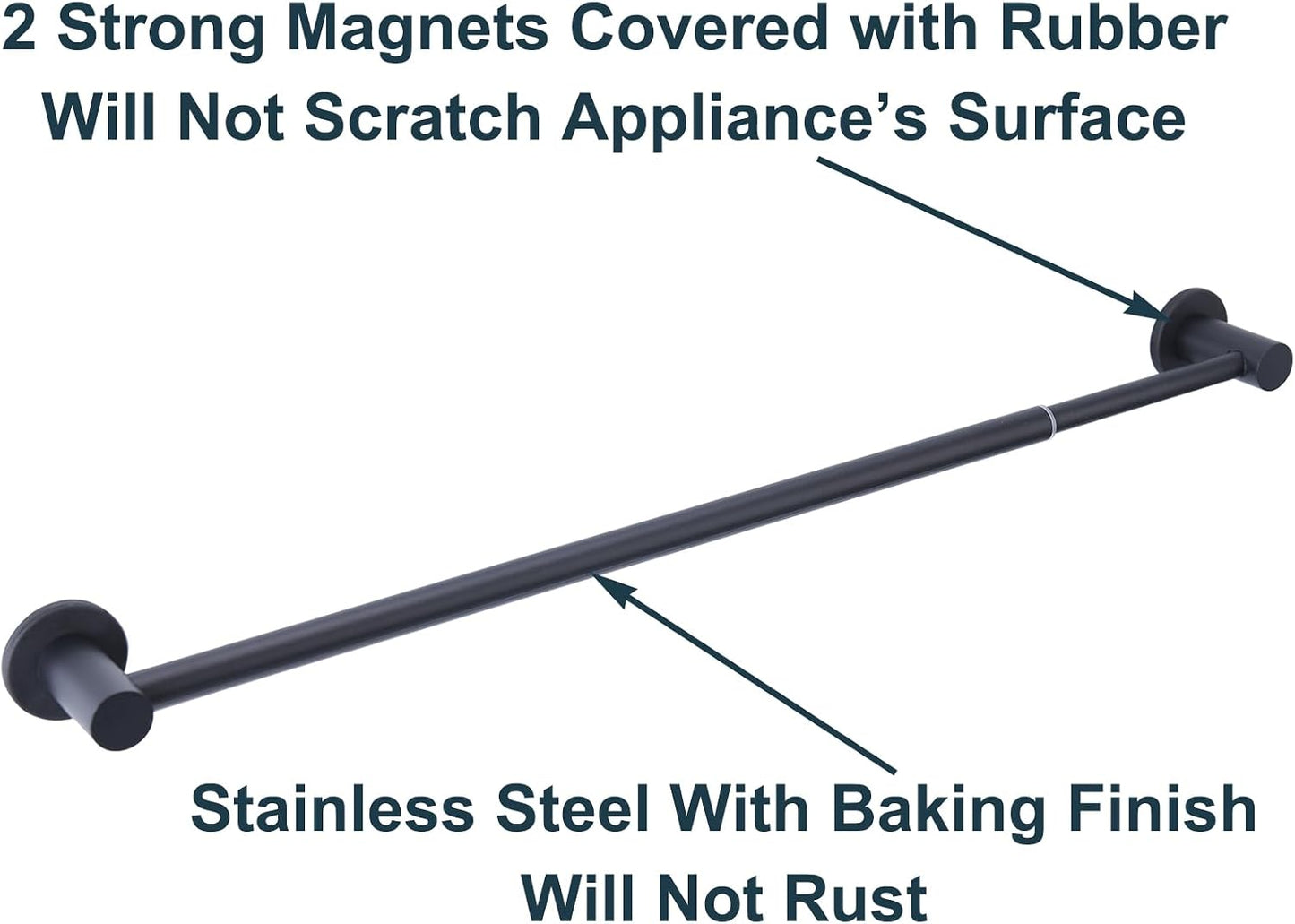 18"-31.5" Adjustable Magnetic Curtain Rod for Metal Door, Kitchen Towel Bar | Strong Magnets Rubber Coating, Magnetic Rod for Chart Whiteboard Calendar, Towel Holder for Fridge Dishwasher Black 1 Pack