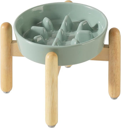 Ceramic 1.2 Cup Dog Raised Slow Feeder Set, Elevated Bowl by Havniva