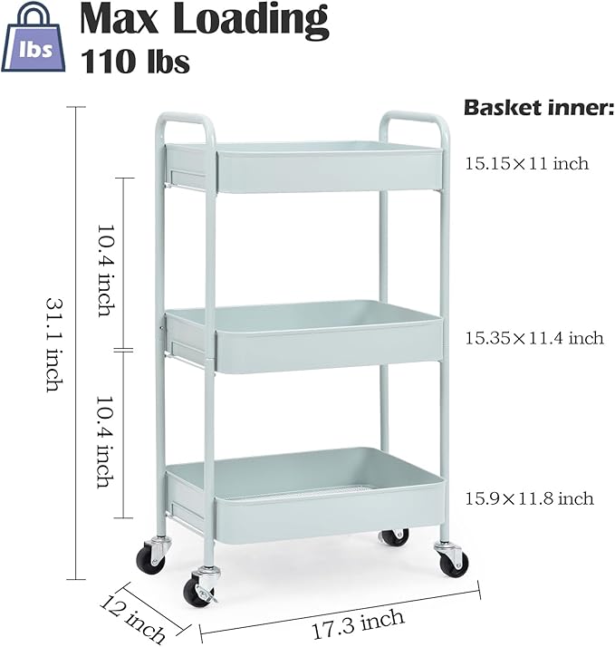 TOOLF 3-Tier Metal Rolling Cart - Image 2