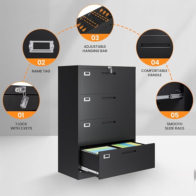4 Drawer File Cabinets for Home Office, Metal Filing Cabinet - Image 6