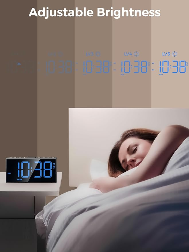 PPLEE Digital Alarm Clocks for Bedrooms Heavy Sleepers, 2 Alarms, Upgrade 7-5-2 - Image 2