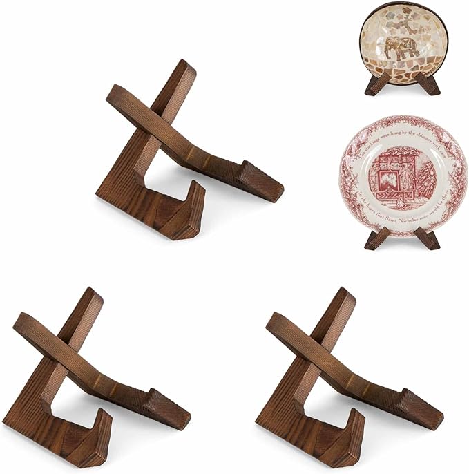ANBOXIT Bowl Stands for Display, 3 Pack 3.5 Inch Plate Holder, Wooden Easel by ANBOXIT