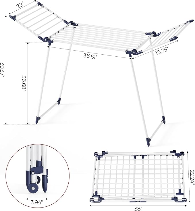 APEXCHASER Clothes Drying Rack Foldable, Large Drying Rack Clothing, Winged - Image 2