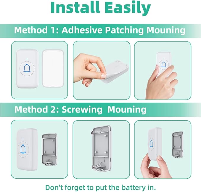 Wireless Doorbell with 2 Receivers IP66 Waterproof 1000ft Range Door Bell - Image 6
