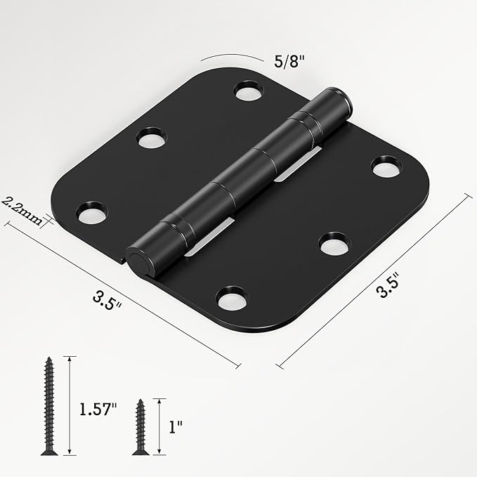 6 Pack No Squeak Matte Black Door Hinges 3.5 Inch 5/8"Radius Round Ball Bearing - Image 6