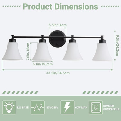 LOUSACE 4 Light Bathroom Vanity Light Matte Black Bathroom Lighting Fixtures - Image 5