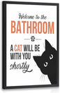LLEEMPI Welcome to the Bathroom Cat Wall Art, 8x10 Wood Framed Print | Black and white minimalist design, funny cat quote for bathroom, restroom or toilet, housewarming gift for cat lovers