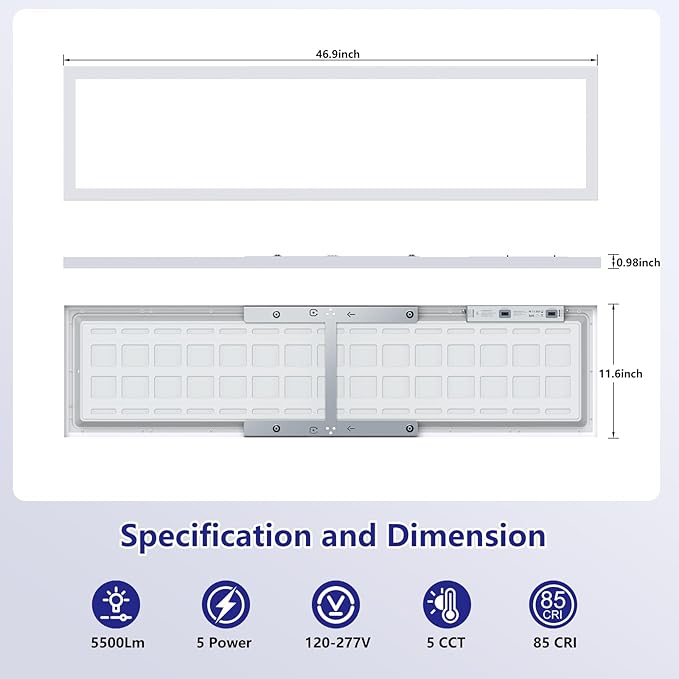 AIKVSXER 1x4 Led Flat Panel Light Surface Mount-2 Pack, 50W 5500Lm Dual - Image 6
