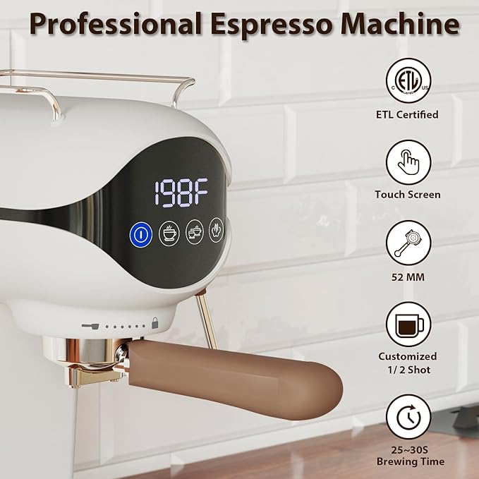 Espresso Machine with Steam Milk Frother Semi Automatic 20 Bar Compact White - Image 3