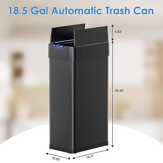 TLSUNNY 18.5 Gallon Automatic Trash Can, Stainless Steel Motion Sensor Garbage - Image 3