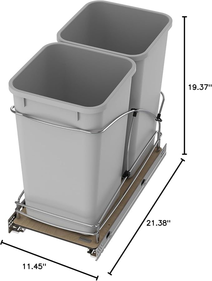 Rev-A-Shelf Steel Bottom Mount Double 27 Quart 6.75 Gallon Waste Bin Trash - Image 10