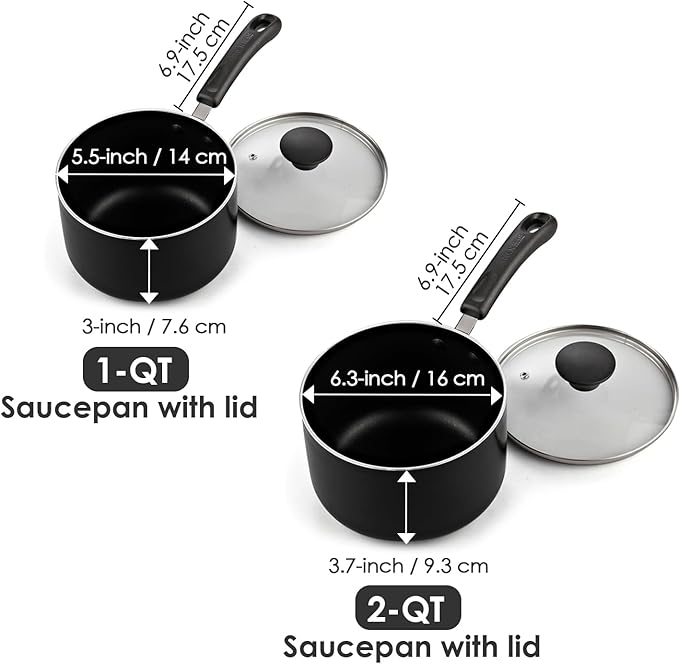 Cook N Home Nonstick Sauce Pan Set 1Qt and 2Qt - Image 2