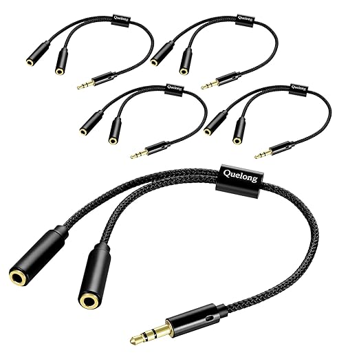 Quelong 5Pcs Headphone Splitter, Dual Headphone Nylon Braided Extension Cable by Unknown
