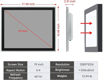 19-Inch Industrial Embedded Panel PC, Ratio 4:3 Multi-Touchscreen-Monitor - Image 3