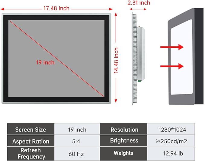 19-Inch Industrial Embedded Panel PC, Ratio 4:3 Multi-Touchscreen-Monitor - Image 3