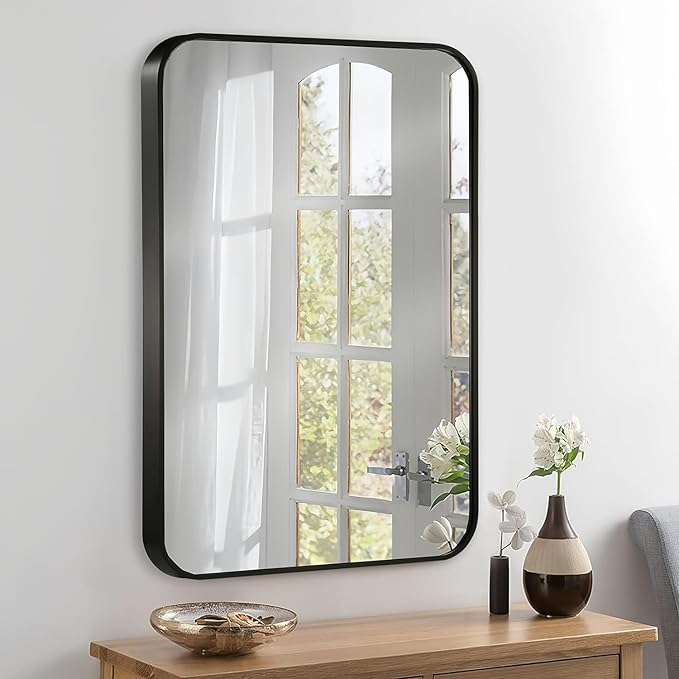 40x30 Inch Black Wall Mirror for Bathroom, Brushed Metal Framed Mirror - Image 2
