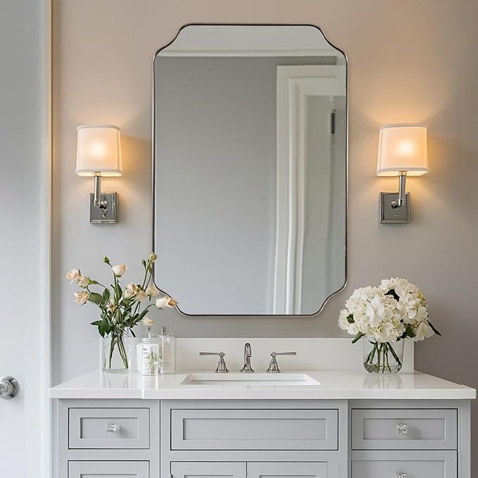 ANDY STAR 26x38 Inch Mirror for Bathroom, Brushed Nickel Scalloped Rectangle - Image 3