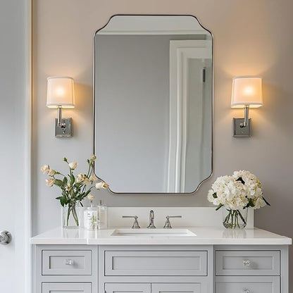 ANDY STAR 26x38 Inch Mirror for Bathroom, Brushed Nickel Scalloped Rectangle - Image 3