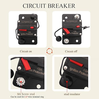 60 Amp Circuit Breaker with 6 AWG 1/4" Ring Terminal - Image 3