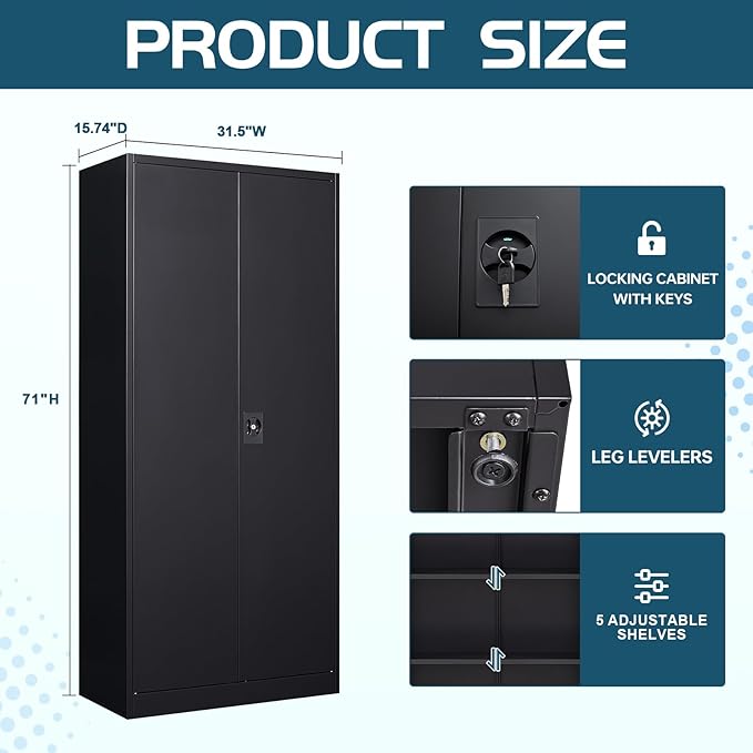 MIIIKO Metal Cabinet for Storage, Locking Door Tall Steel Storage Cabinet - Image 3
