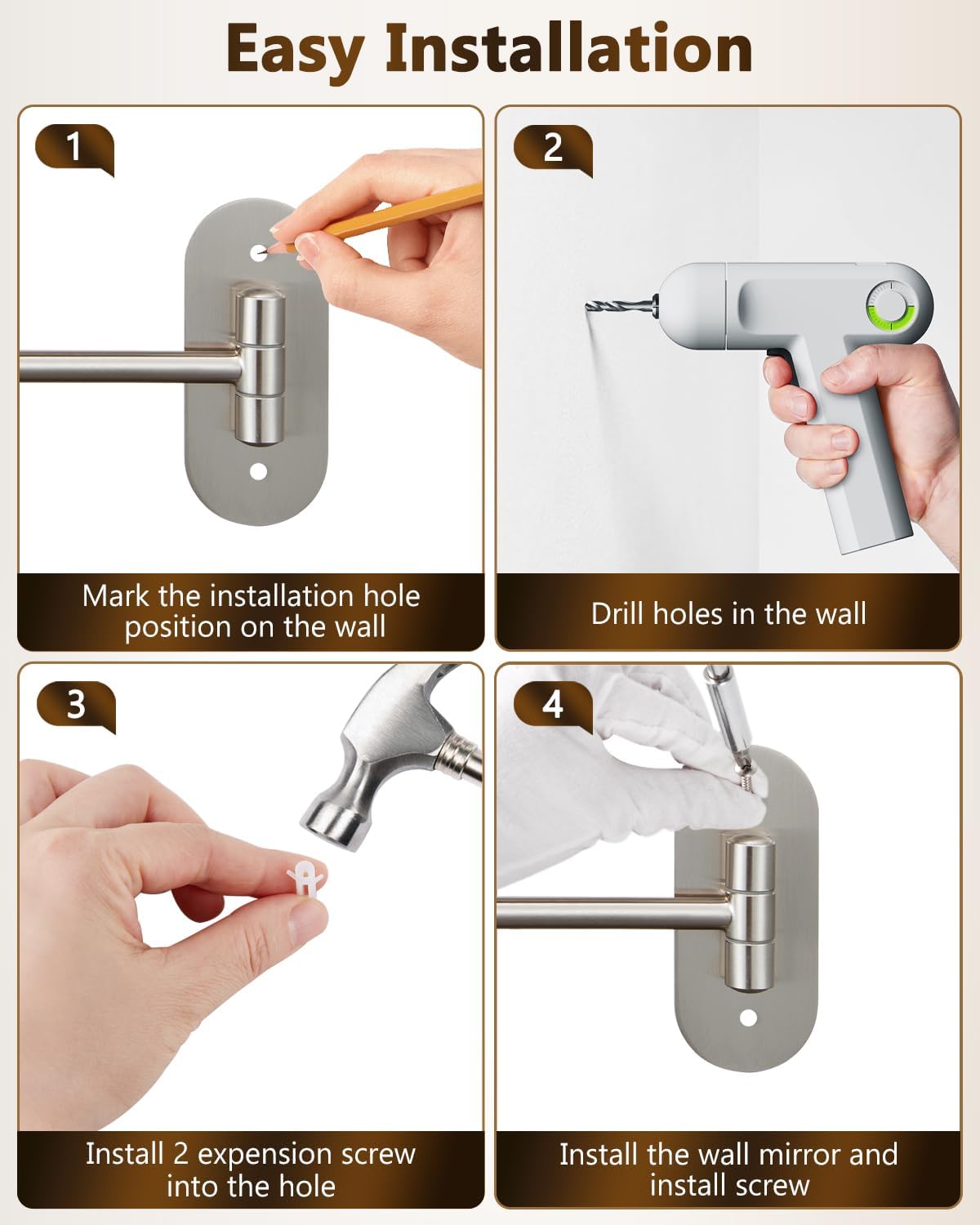 DECLUTTR 9 Inch Wall Mounted Makeup Mirror, 15X Magnification Double Sided Swivel Extendable Bathroom Mirror