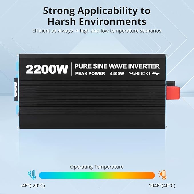 2200W Pure Sine Wave Inverter, 1 USB Port 5v/2.4a, LCD Display&Remote Controller - Image 2