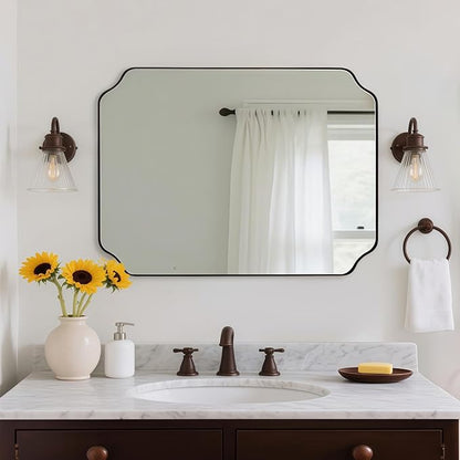 ANDY STAR Rectangle Mirror 30x40 Inch, Brushed Bronze Scalloped Mirror by ANDYSTAR