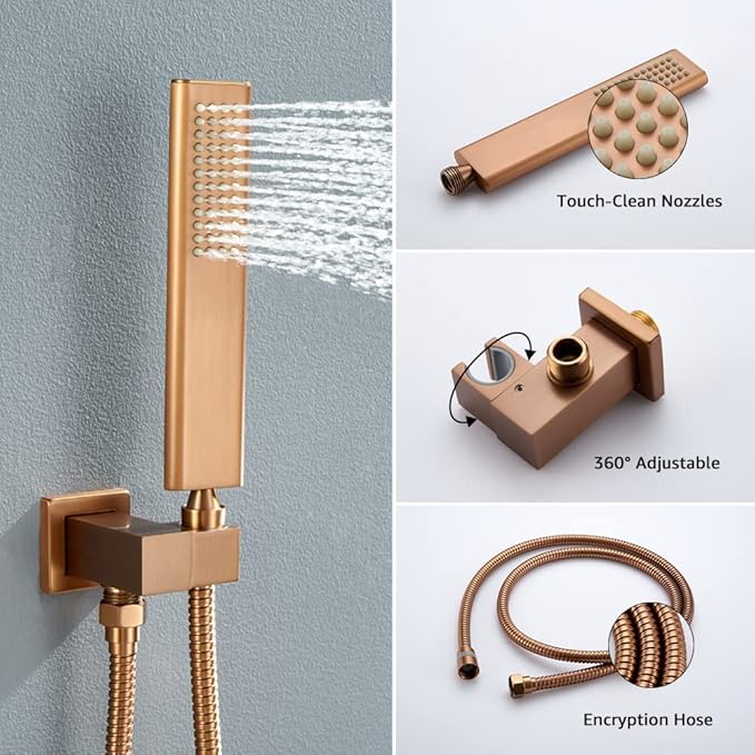 Iriber Brushed Rose Gold Rain Shower System - Image 4
