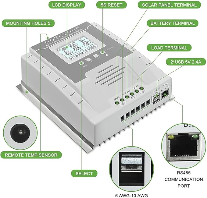 OOYCYOO MPPT Charge Controller 60 amp 12V/24V Auto, 60A Solar Panel Charge - Image 3