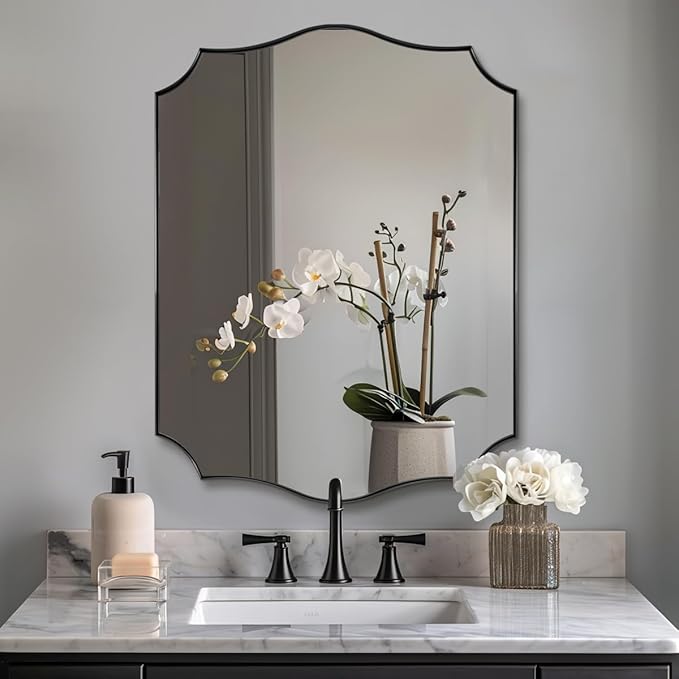 ANDY STAR Black Bathroom Vanity Mirror, 22x30 Irregular Wall Mirror, Scalloped - Image 3