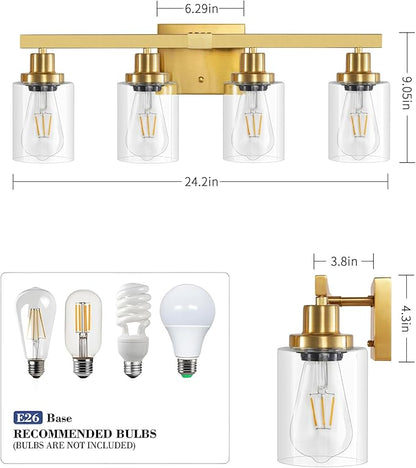 DIKAIDA Bathroom Vanity Light, 4-Light Modern Matte Gold Wall Sconce Lighting - Image 4