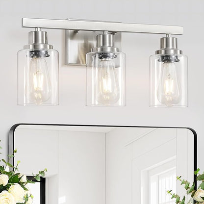 DIKAIDA 3-Light Bathroom Light Fixtures, Nickel Bathroom Vanity Light - Image 8
