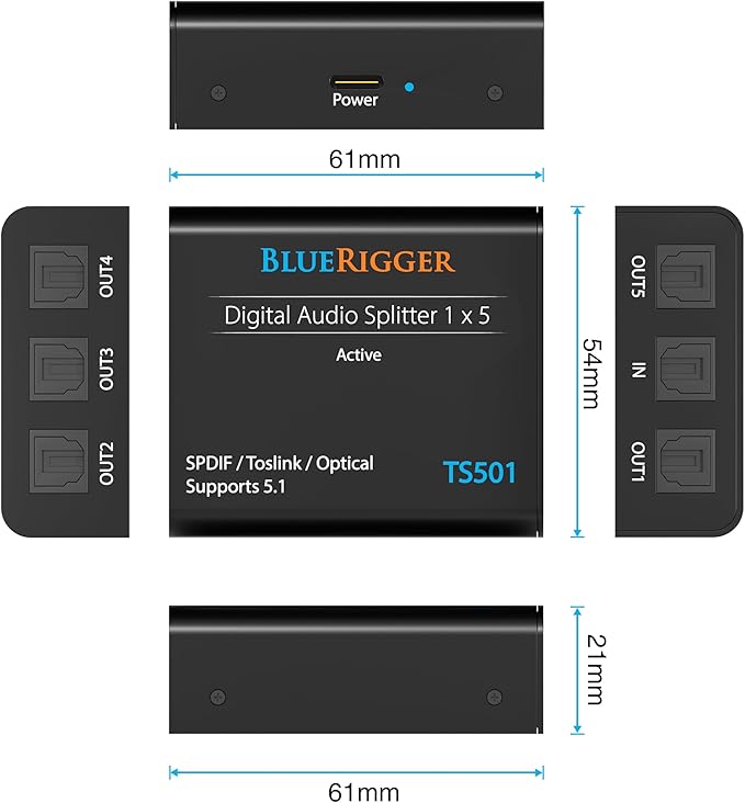 BlueRigger Digital Optical Audio Splitter 1x5 - Image 9