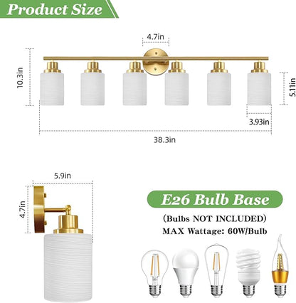 Guliaofo 6-Light Vanity Lights, Brushed Gold Bathroom Light Fixture - Image 2