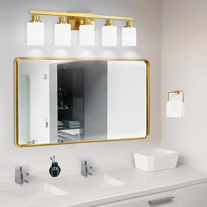 DIKAIDA Gold Bathroom Light Fixtures, 5-Light Modern Brushed Gold Vanity - Image 2