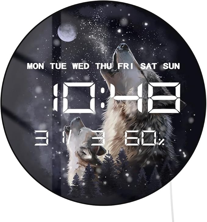 Timethink 12'' Full Moon Howling Wolves Digital Wall Clock Large Display by Timethink