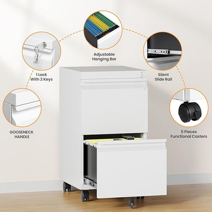 2 Drawer File Cabinet with Lock, Rolling File Cabinets - Image 6