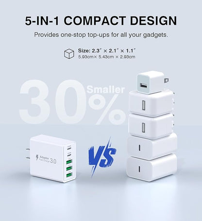 USB C Wall Charger, 60W 5-Port PD Fast USB C Charging Block, 2USB C+3USB A - Image 5