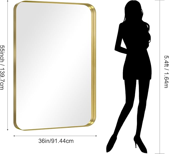 CIRCUMI Gold Bathroom Mirror, Rounded Corner, Tempered Glass, Large Mirror - Image 8