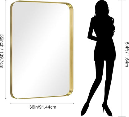 CIRCUMI Gold Bathroom Mirror, Rounded Corner, Tempered Glass, Large Mirror - Image 8